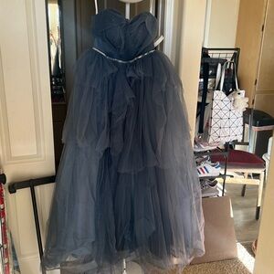 Brand New Elegant Blue Tulle Gown with Lace-up Back